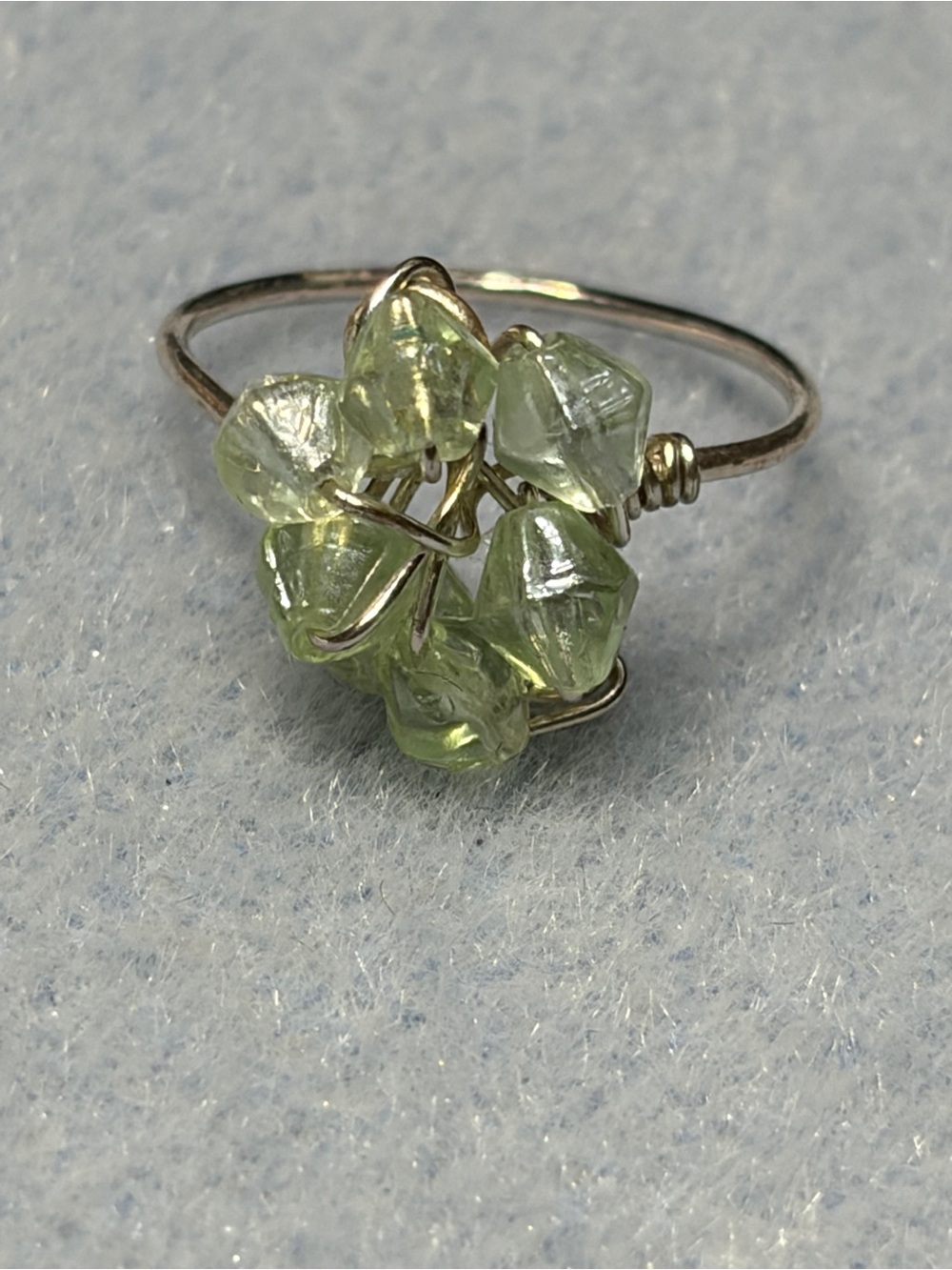Delicate Green Bead Cluster Wire Ring